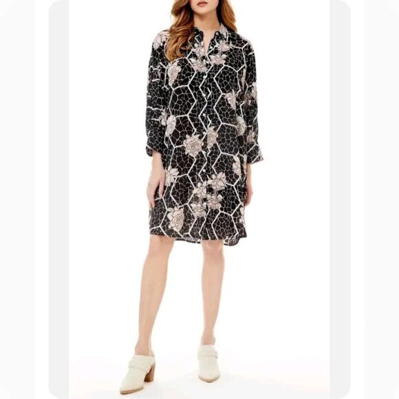 Nordstrom Love by  Design NWT Brooklyn Black Floral Art Button Shirt Dress XL - Picture 1 of 8
